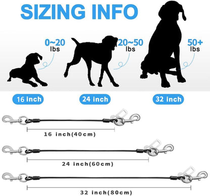 Dog Seat Belt Harness for Car,2pcs Dog Seatbelt of Coated Wire Leash Safety Restraint,No Chew Tether Cable Vehicle Dog Accessories,Double Clips & Latch (2 Pack Red+Blue, 16 inch/40 CM)