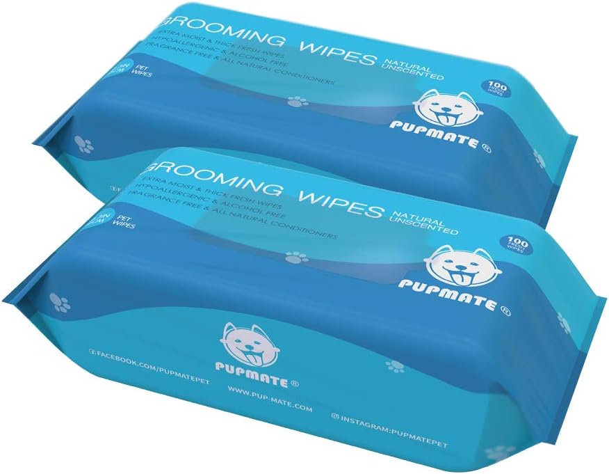 Natural Pet Grooming Wipes, 100 Fresh Counts, Extra Moist & Thick for Dogs & Cats, Puppies & Kittens