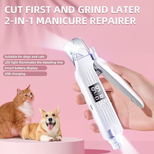 Pet Nail Grinder for Dogs and Cats - 2in1 Dog&Cat Nail Trimmers Super Quiet and Low Vibration Electric Dog Nail Grinder- LED Display Dog Nail Clippers for Large Medium Small Dogs Cats Dog Nail File