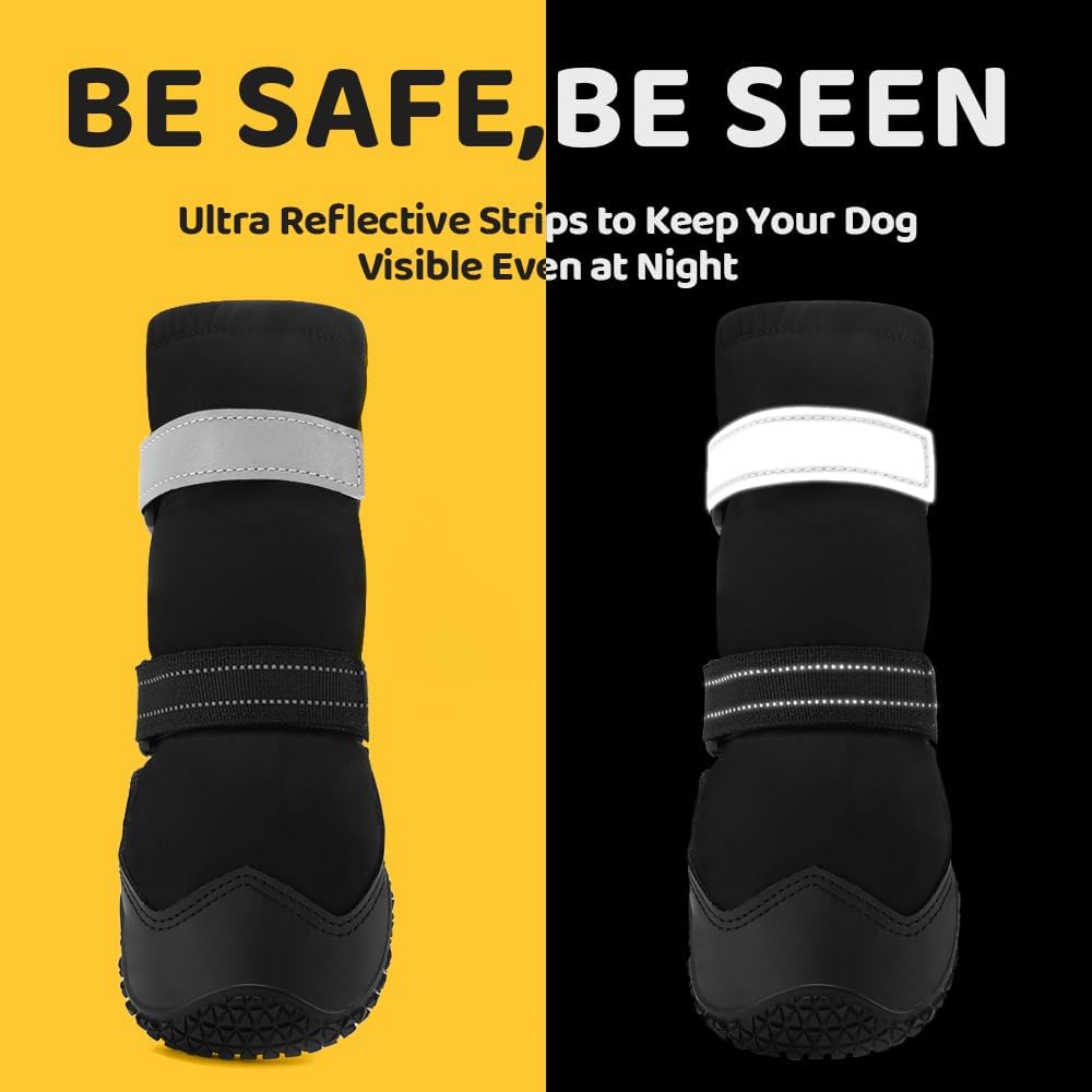 Hcpet Dog Shoes, Dog Boots & Paw Protectors for Winter Snowy Days, Rainy Weather, Outdoor Anti-Slip Sole Dog Booties for Hardwood Floor Black-Leg 5