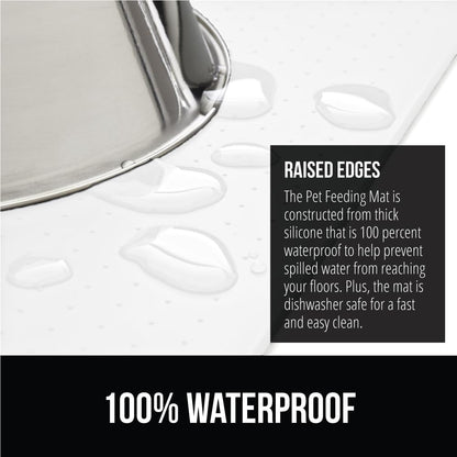 GORILLA GRIP 100% Waterproof Raised Edge BPA Free Silicone Pet Feeding Mat, Dog Cat Food Mats Contain Spills Protects Floors, Placemats for Cats and Dogs Water Bowl, Pets Accessories 23x15 White