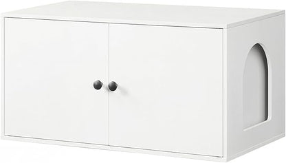 HOOBRO Cat Litter Box Enclosure, Hidden Litter Box Furniture with Side Entry, Litter Box Cabinet, Indoor Cat House, End Side Table, 31.5"L x 17.7"W x 16.3"H, for Living Room, Bathroom, White WT40MW01