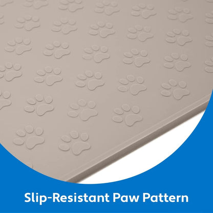 MIGHTY MONKEY 100% Waterproof Dog Food Mat, Raised Edges Silicone Pet Feeding Placemat for Cat, Dogs, Pet Bowls, High Lipped Tray Prevents Water Spills, Food on Floor, Dishwasher Safe, 18x12, Beige