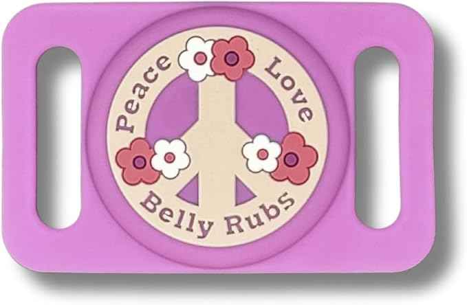 Two Tails Peace, Love, Belly Rubs Dog Collar Holder Compatible with Apple AirTag, Durable Silicone Slide-On Case for Pets, Secure Tracker Cover, Easy to Clean