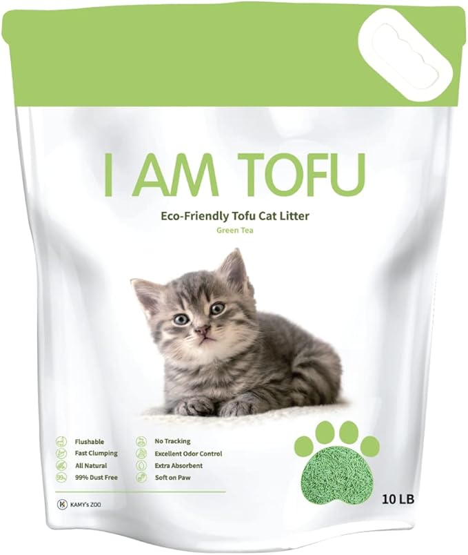 I AM TOFU - Tofu Cat Litter, Natural Flushable Extra Clumping Pellet Litter, 10LB x 3 (Charcoal 2 & Green Tea 1)