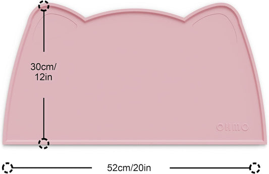 OHMO - Cat Food Mat, Silicone Pet Feeding Mat for Floor Non-Skid Waterproof Dog Water Bowl Tray, Easy to Clean Pet Placemat (Pink, 20 * 12'')