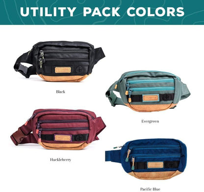 Wilderdog Utility Fanny Pack stores Treats, Balls, Keys in 3 Pockets with adjustable strap and Poop Bag dispenser (Huckleberry) - Pawvie