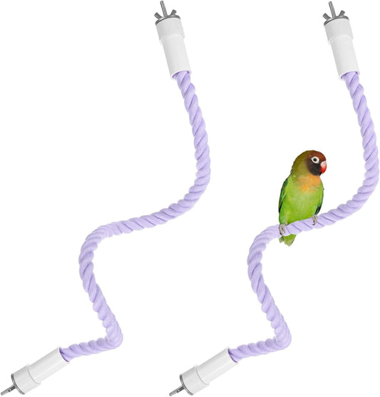 2-Pack Rope Perches for Bird Cages, 23.6 in Length Comfort Grip Flexible Rope Perch Beak & Paw Grinding for Parrots/Cockatiels/Parakeets, Bird Platform Sand [Purple]