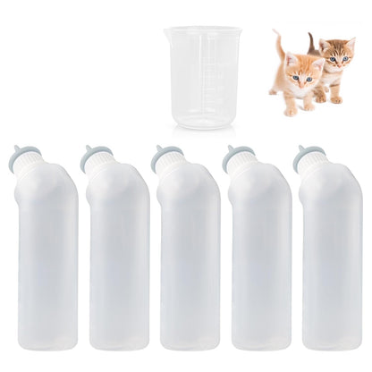 5Pack Kitten Bottle for Nursing Puppy Milk Kitten Bottles Feeding Kit Silicone Nipple for Newborn Pets Kittens, Puppy,Squirrel (Grey)