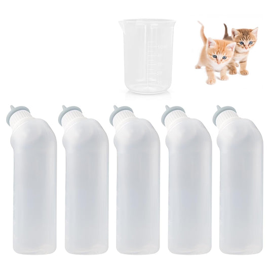 5Pack Kitten Bottle for Nursing Puppy Milk Kitten Bottles Feeding Kit Silicone Nipple for Newborn Pets Kittens, Puppy,Squirrel (Grey)