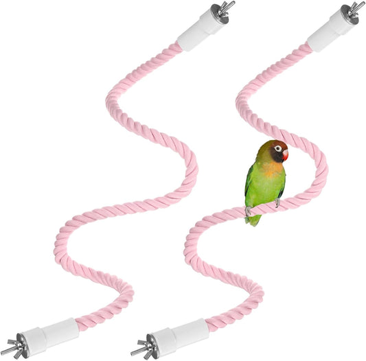 2-Pack Rope Perches for Bird Cages, 31.5 in Length Comfort Grip Flexible Rope Perch Beak & Paw Grinding for Parrots/Cockatiels/Parakeets, Bird Platform Sand [Pink]