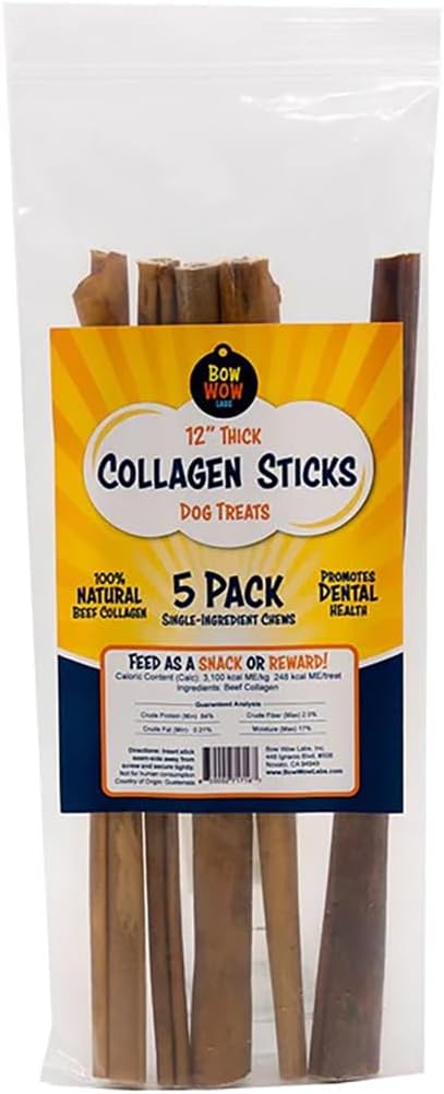 Bow Wow Labs 12" SafeFit Collagen Sticks for Dogs 5 Pack/Jumbo – All-Natural Chews for Joint, Gut, Bone & Oral Health