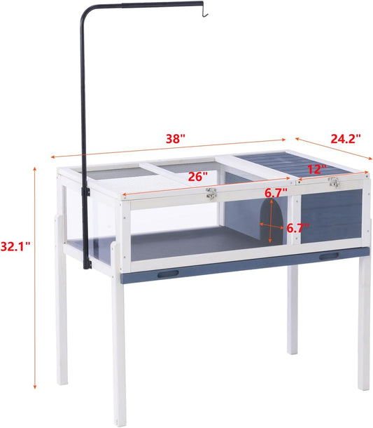 BIRASIL Wood Tortoise House, Indoor Turtle Habitat Reptile Cage, Tortoises Enclosure for Small Animals Lizards Hamster