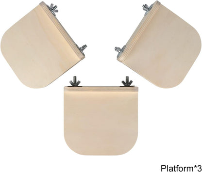 Chinchilla Wooden Platform Set, Chinchilla Cage Platform with Feeding Bowl, Small Animals Cage Accessories for Squirrel Gerbil Suger Glider Hamsters (3Pcs of Small Platform)