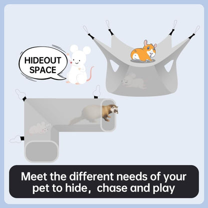 Large Caliber Guinea Pig Tunnel Hideout & Hammock, Rat Cage Corner Toy for Ferret Hedgehog Piggy to Hide and Shuttle (1. Tunnel-Dinosaur)