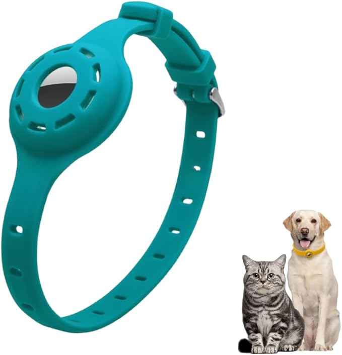 Airtag Protector Silicone Luminous Collar Adjustable Loss Prevention Eye-catching Pet Collar for Cats and Small Dogs(Lake Blue)