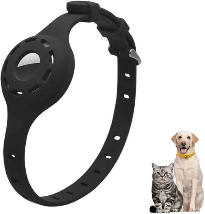 Airtag Protector Silicone Luminous Collar Adjustable Loss Prevention Eye-catching Pet Collar for Cats and Small Dogs(Black)