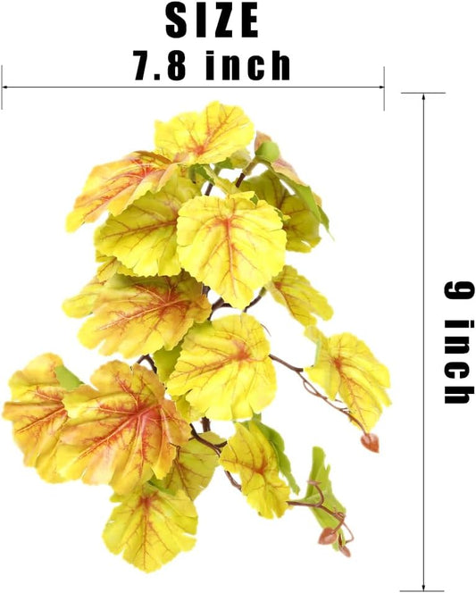 Reptile Plants for Terrarium, Amphibian Habitat Decor Artificial Hanging Plants with Suction Cup - Fake Heuchera Micrantha Yellow