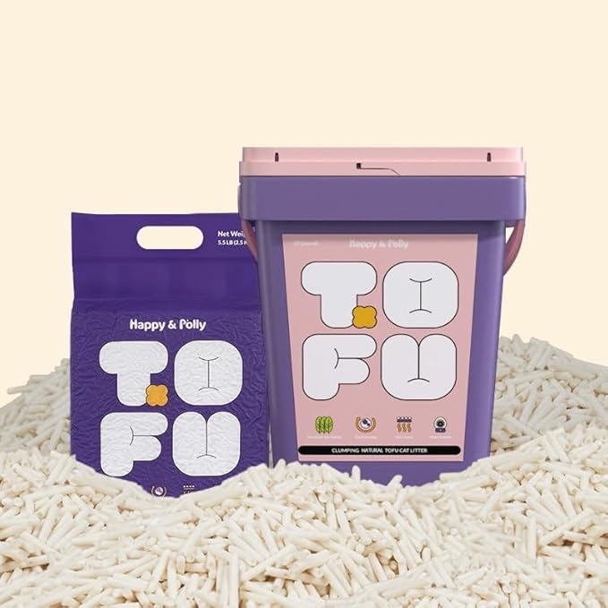 Happy&Polly Tofu Cat Litter - Clumping Flushable Cat Litter, 100% Natural Food-Grade Ingredients, Ultra Absorbent, Dust-Free, Low Tracking, Lightweight and Eco-Friendly Tofu Litter(5.5lb×3 Bag)