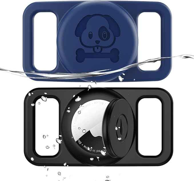 2 Pack Waterproof AirTag Dog Collar Holder Compatible with Apple AirTag, Silicone Hidden Loop Holder for Airtag Tracker, Anti-Lost Dog Collar Air Tag Accessories(Blue,Black)