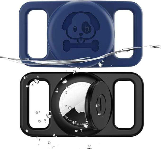 2 Pack Waterproof AirTag Dog Collar Holder Compatible with Apple AirTag, Silicone Hidden Loop Holder for Airtag Tracker, Anti-Lost Dog Collar Air Tag Accessories(Blue,Black)