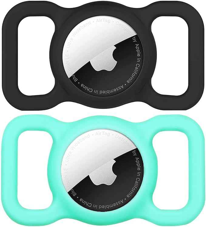 SWINCHO for AirTag 1st & 2nd Generation Holder[2 Pack] Waterproof High-Strength Elastic Silicone AirTag Dog Collar Holder (Mint Green&Black)