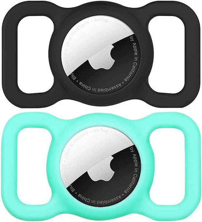 SWINCHO for AirTag 1st & 2nd Generation Holder[2 Pack] Waterproof High-Strength Elastic Silicone AirTag Dog Collar Holder (Mint Green&Black)