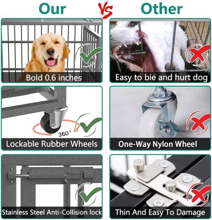 Oranland 38 Inch Heavy Duty Indestructible Dog Crate Cage Kennel with Wheels, High Anxiety Dog Kennel, Sturdy Locks, Double Door and Removable Tray Design, Extra Large XL Dog Crate.