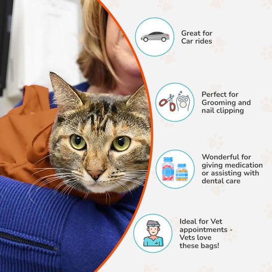Cozy Comfort Carrier - Large Caramel Pet Carrier for Cat and Cat Restraint for Medication Administration, Nail Clipping, Travel, Vet Visits, and Dental Care