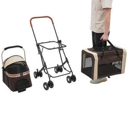 Double Pet Stroller with Detachable Carriers, Large Cat & Dog Stroller with 4 Wheels, Foldable Pet Strollers Small & Medium Dogs Cats 77lbs (Coffee Color) - Pawvie