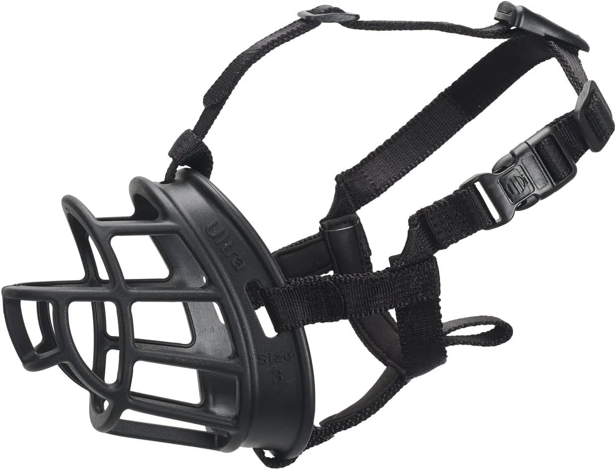 BASKERVILLE ULTRA MUZZLE - Patented Humane Design, Breathable, Dog can Pant and Drink, Adjustable, Padded, Training Muzzle for Medium-sized Dogs, Prevents Biting, Wildlife Scavenging (Size 4, Black)