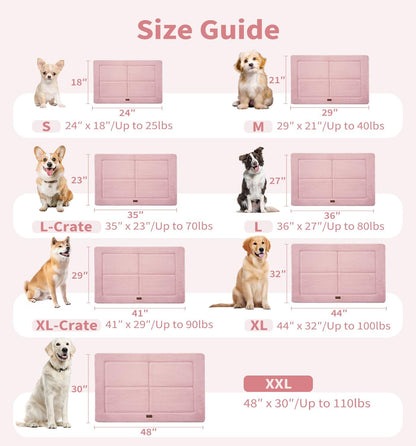 MADE 4 PETS Dog Crate Pad Bed for Medium Large Dogs, Washable & Reversible, Anti-Slip Kennel Mat for Cozy Sleeping, Soft Fluffy Dog Bed for Indoor & Outdoor Use, 35"x23", Pink
