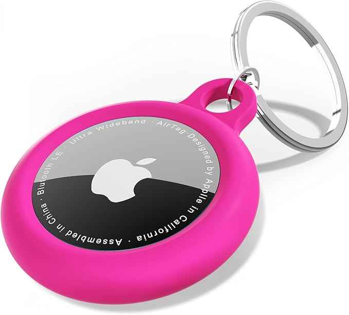oakxco for Airtag Keychain Silicone, Airtag Holder with Key Ring, Air Tag Cover Cute Accessories for Kids, Luggage, Car Dog Collar, Car, Compatible with Apple Airtag Case Waterproof Tracker, Hot Pink