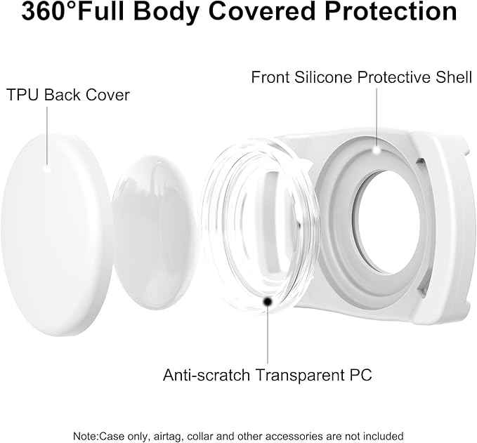 SANKALA Waterproof Airtag Case for Dog Collar, [1 Pack] Airtag Dog Collar Holder, TPU & Silicone Full Body Covered Anti-Lost Apple Air Tag Holder Protective Airtag Case for Pet Collar, White