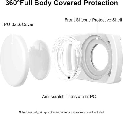 SANKALA Waterproof Airtag Case for Dog Collar, [1 Pack] Airtag Dog Collar Holder, TPU & Silicone Full Body Covered Anti-Lost Apple Air Tag Holder Protective Airtag Case for Pet Collar, White