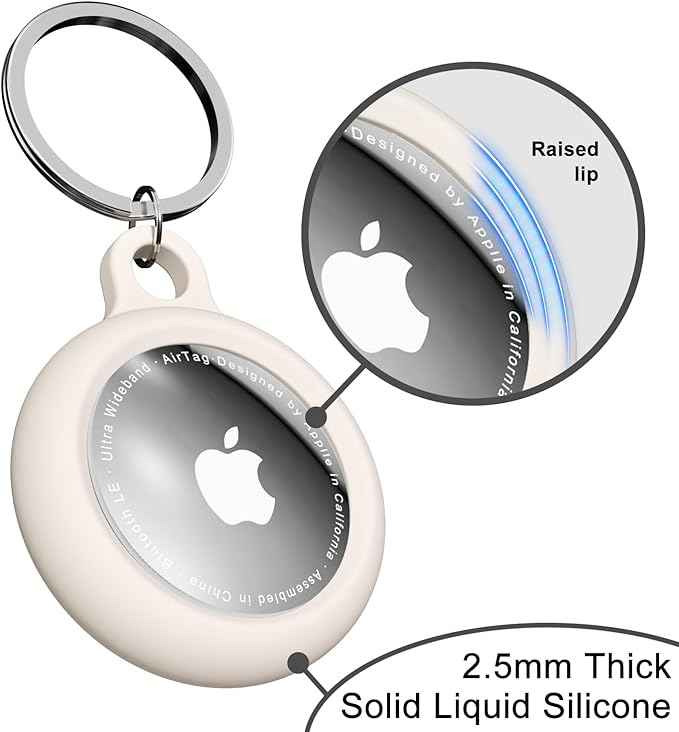 oakxco Beige Airtag Keychain Silicone, Airtag Holder with Key Ring, Air Tag Cover Cute Accessories for Kids, Luggage, Car Dog Collar, Car, Compatible with Apple Airtag Case Waterproof, Cream Stone