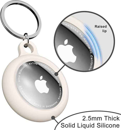 oakxco Beige Airtag Keychain Silicone, Airtag Holder with Key Ring, Air Tag Cover Cute Accessories for Kids, Luggage, Car Dog Collar, Car, Compatible with Apple Airtag Case Waterproof, Cream Stone