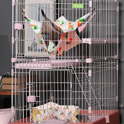 Large Caliber Guinea Pig & Rat Tunnel Hideout & Hammock, Corner Hideout Toy for Guinea Pig, Ferret, Hedgehog & Piggy to Hide and Shuttle (2. Hammock&Tunnel-Strawberry)