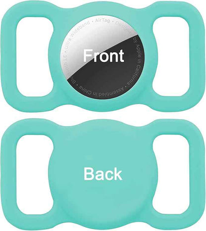 2 Pack Protective Air Tag Case for Dog Collar, Pet/Dog Collar Holder Case Compatible with Apple Air Tag, Waterproof Air tag Loop for GPS Tracker Lightweight Soft Anti Scratch Anti Lost Pink+Mint Green