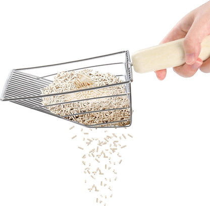 Hiceeden Set of 2 Cat Litter Scoop with Holder, Metal Kitty Litter Scoop Holder with Wooden Handle, Cat Poop Scooper for Kitten Litter Box, Fast Sifting, Gray and Blue