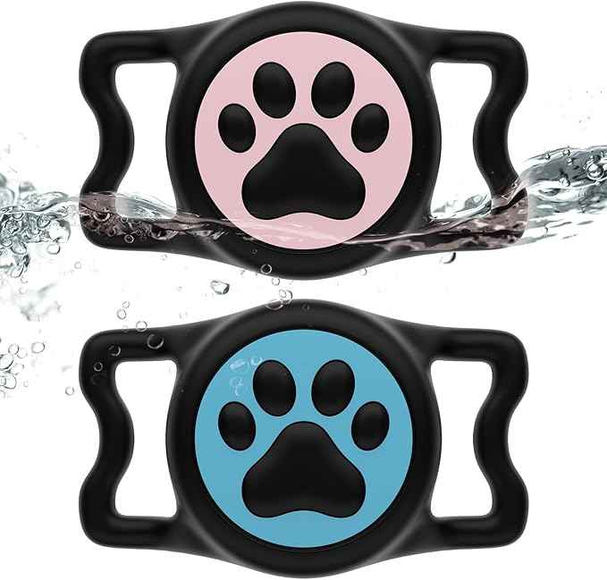 for Airtag Dog Collar Holder, Dog Airtag Holder Waterproof, Lightweight & Soft Silicone Air Tag Case for Pet Collars, Works with Multiple Tracker Tag Products (deep Pink+deep Blue, 2 Pack)