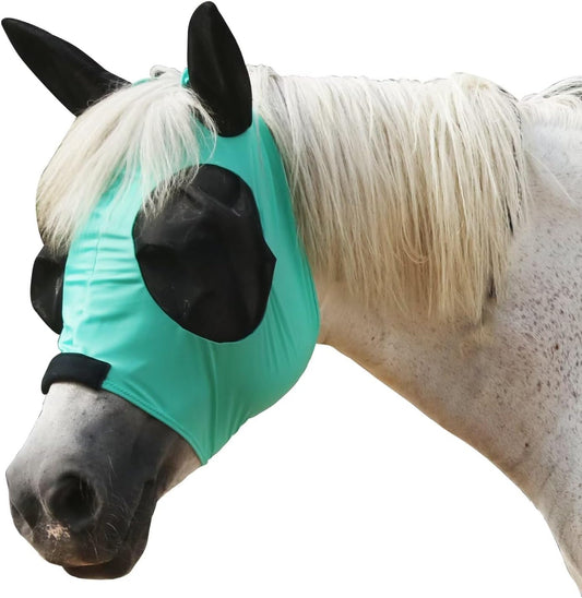Horse Mesh Fly Mask with Ears, Soft Lycra Mesh Mask Anti-UV with Ears Green, Full