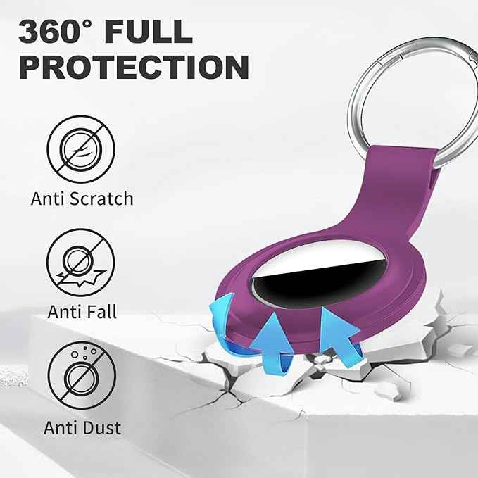 Case for AirTag 2nd Gen (2026) & 1st Gen, Silicone Holder Keychain Key Ring, Protective Cover for Apple for Air Tags, GPS Finder Accessories for Bags, Pets, Kids, Luggage, Deep Purple