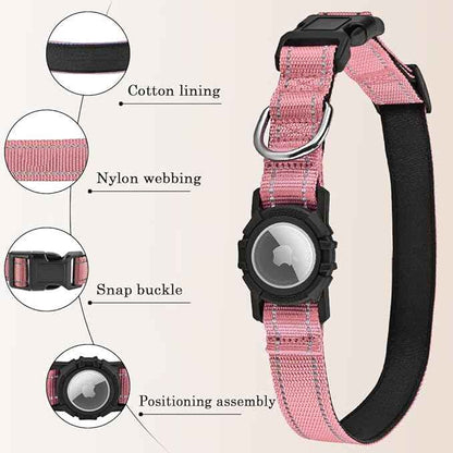 Airtag Dog Collar with Waterproof Air Tag Holder, Integrated Reflective Pet Collar with Soft Padding, Adjustable Nylon Collar for Small Medium Large Dogs, Pink,XL (18.1"-27.5")