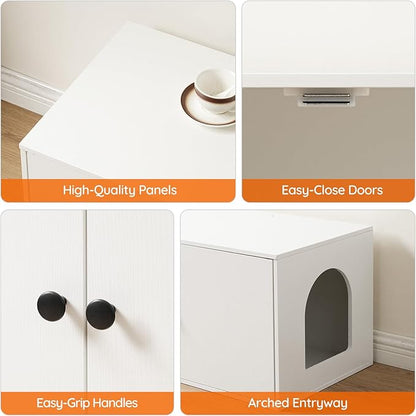 HOOBRO Cat Litter Box Enclosure, Hidden Litter Box Furniture with Side Entry, Litter Box Cabinet, Indoor Cat House, End Side Table, 31.5"L x 17.7"W x 16.3"H, for Living Room, Bathroom, White WT40MW01