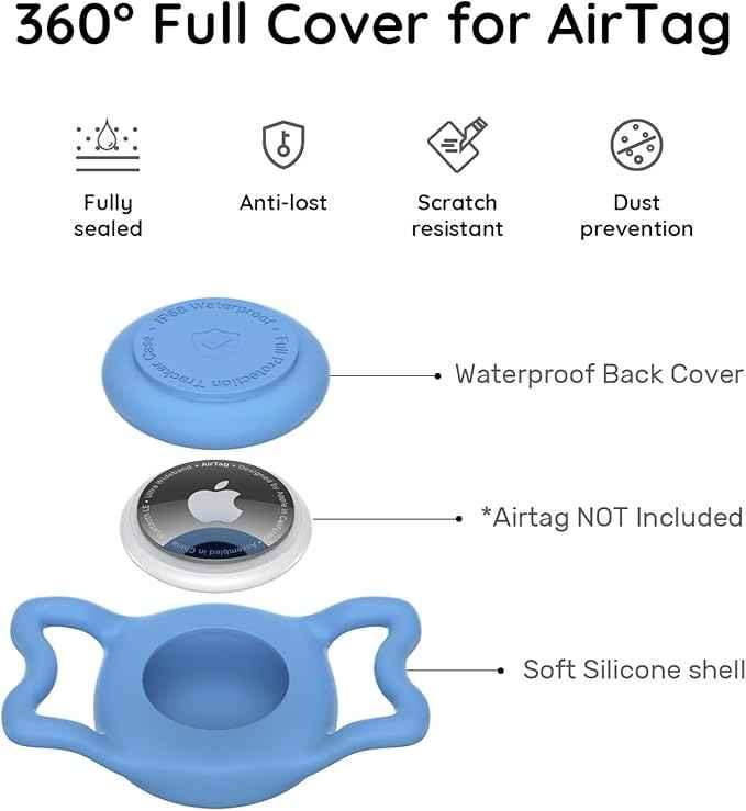 for Airtag Dog Collar Holder, Dog Airtag Holder Waterproof, Lightweight & Soft Silicone Air Tag Case for Pet Collars, Works with Multiple Tracker Tag Products (Black+Blue, 2 Pack)