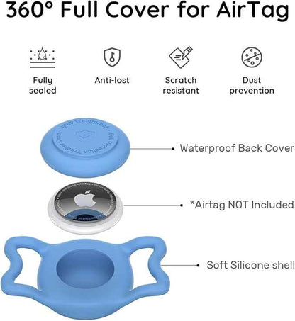 for Airtag Dog Collar Holder, Dog Airtag Holder Waterproof, Lightweight & Soft Silicone Air Tag Case for Pet Collars, Works with Multiple Tracker Tag Products (Blue, 1 Pack)