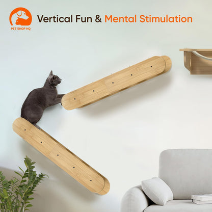 Wall-Mounted Cat Furniture for Climbing - Indoor Wooden Floating Shelves, Perches, Hammock, Bed, Bridges, and Walkways