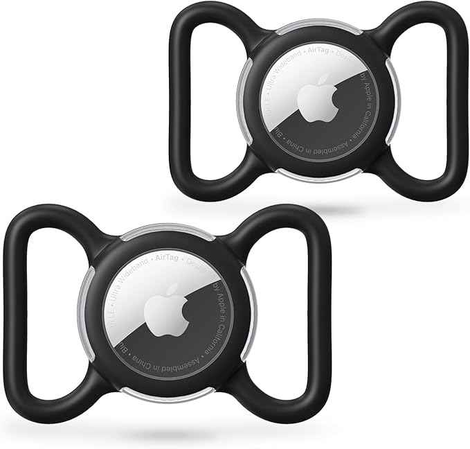Waterproof Airtag Dog Collar Holder, Silicone & ABS Airtag Holder for Dog & Cat Collars, Ultra-Durable, Lightweight and Protective Airtag Case (Black & Black, Large)
