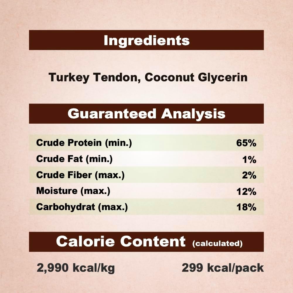 Afreschi Turkey Tendon Dog Treats, Strip 3.53 oz, USA Sourced Turkey, All Natural Human Grade Puppy Chew, Hypoallergenic, Rawhide Alternative, for Small Breeds